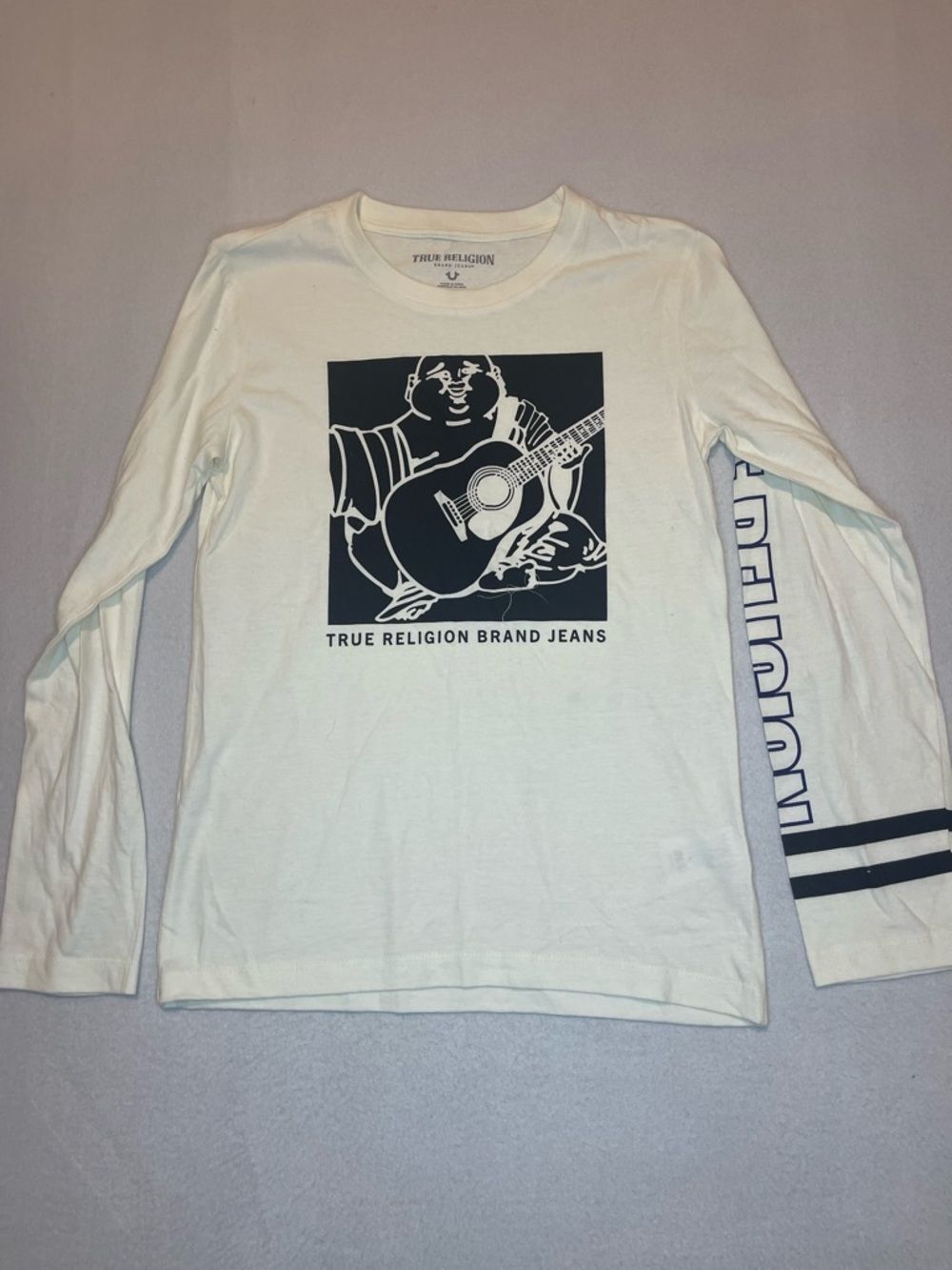 True Religion Boys Long Sleeve Buddha Graphic Shirt Ivory Size L 14/16